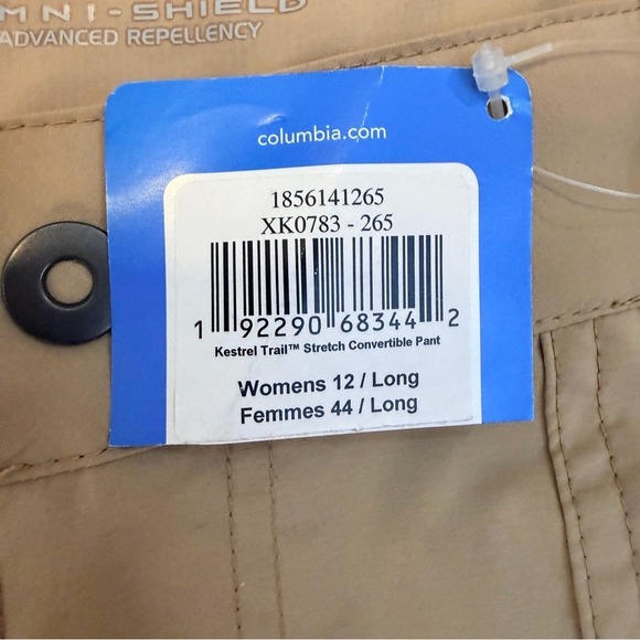 Columbia Womens Kestrel Trail Convertible Pants Size 12 Long Tan Omni Shield NWT - Picture 4 of 6